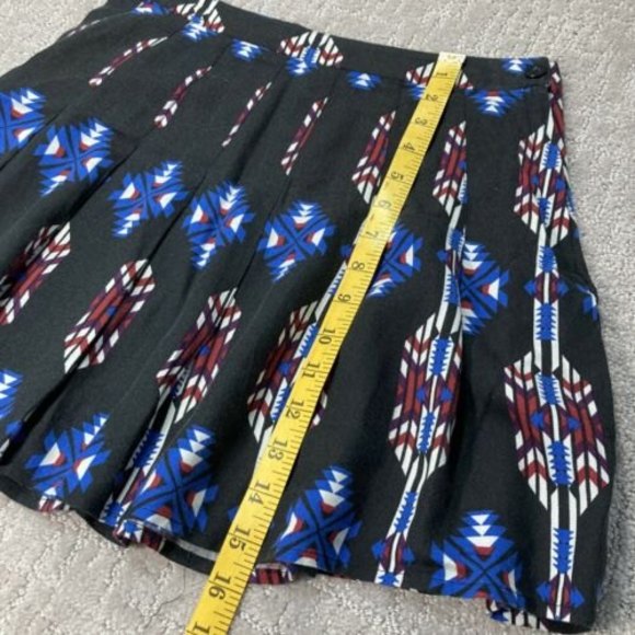 Womens A Line Skirt Black Mulicolor Aztec Geometric With Pleating X Small - Picture 4 of 7